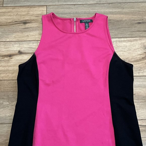 Women's LRL Ralph Lauren Shift Dress SZ Large Pink Black Stretch Pullover - Picture 2 of 11